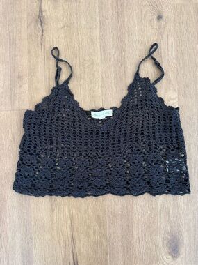 Black Crochet Crop Tank Top